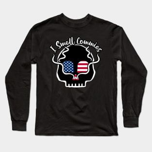 I Smell Commies, USA Flag Skull Long Sleeve T-Shirt